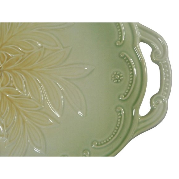 Serving Tray Ceramic Double Handles Embossed Raised Floral Pattern 12.5" - Picture 8 of 11